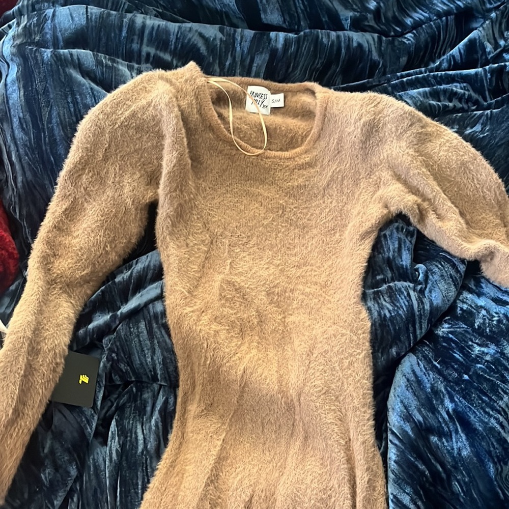 Knee-length Long Sleeve Fur Dress